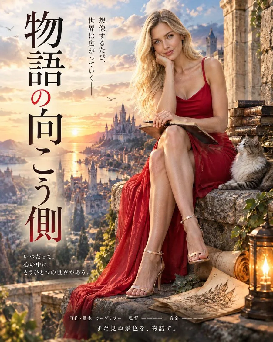 Fantasy Movie Poster Woman Cat, AI generated image