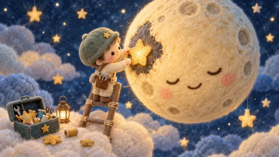 Felt Moon Repair Diorama, AI generated image