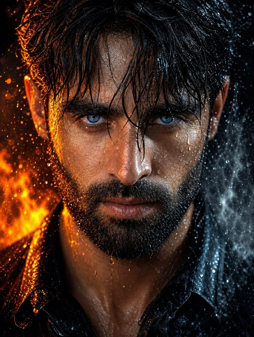 Fire Ice Portrait, AI generated image