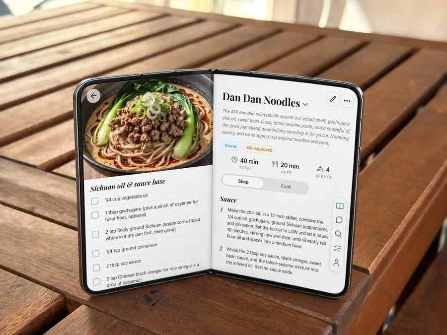 Foldable Recipe App Mockup, AI generated image