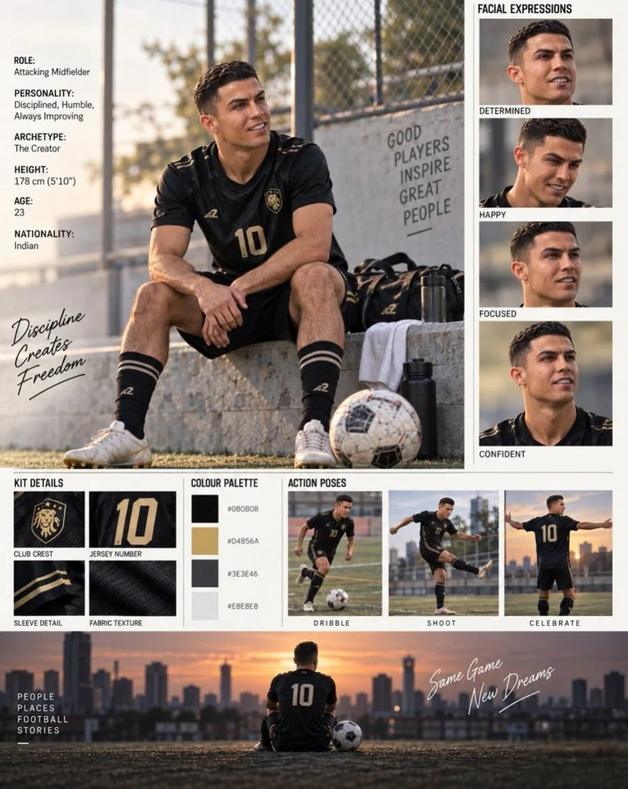 Football Player Character Design Sheet, AI generated image
