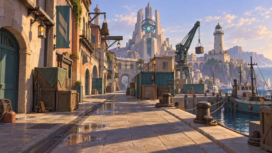 Futuristic Harbor Town Concept Art, AI generated image