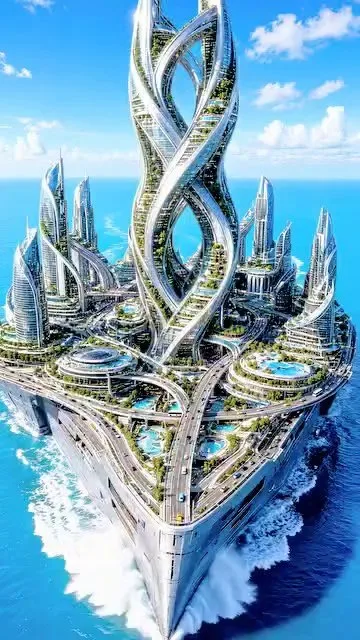 Futuristic Ocean City, AI generated image
