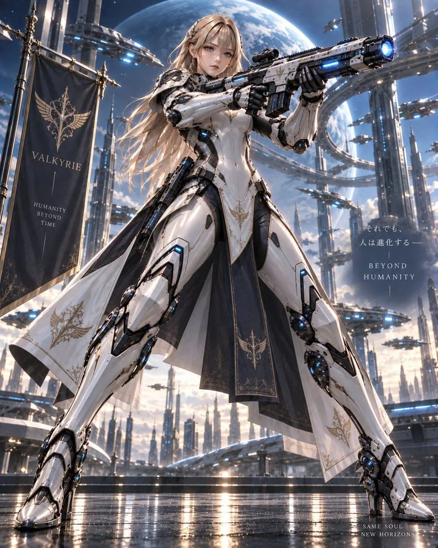 Futuristic Valkyrie Mecha Sniper, AI generated image