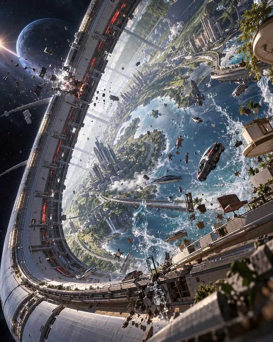 Giant Space Station Environmental Breach, AI generated image