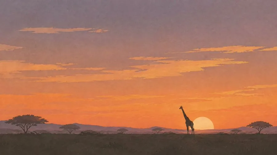 Giraffe Savanna Sunset Background, AI generated image