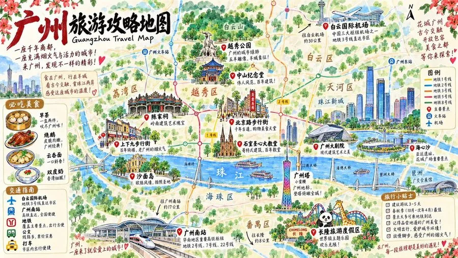 Guangzhou Travel Map, AI generated image