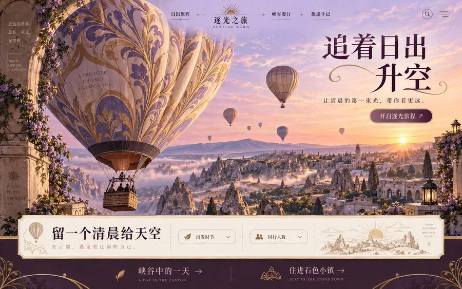 Hot Air Balloon Travel Website, AI generated image