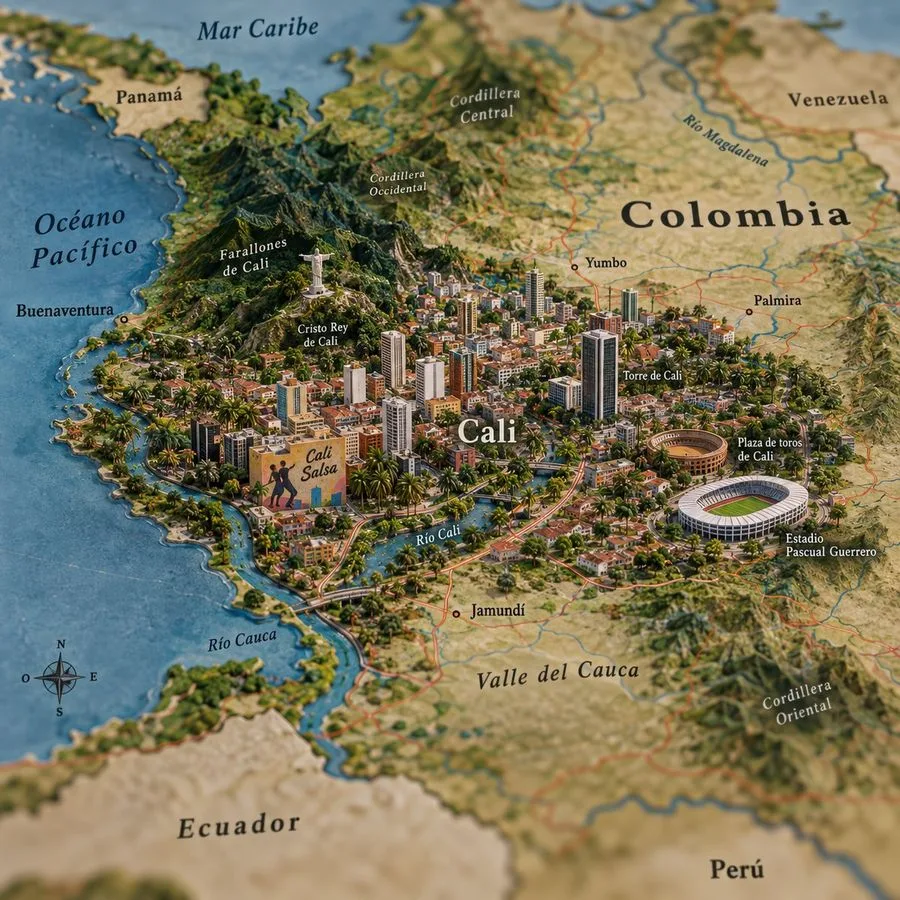 Isometric Miniature Map Cali Colombia, AI generated image