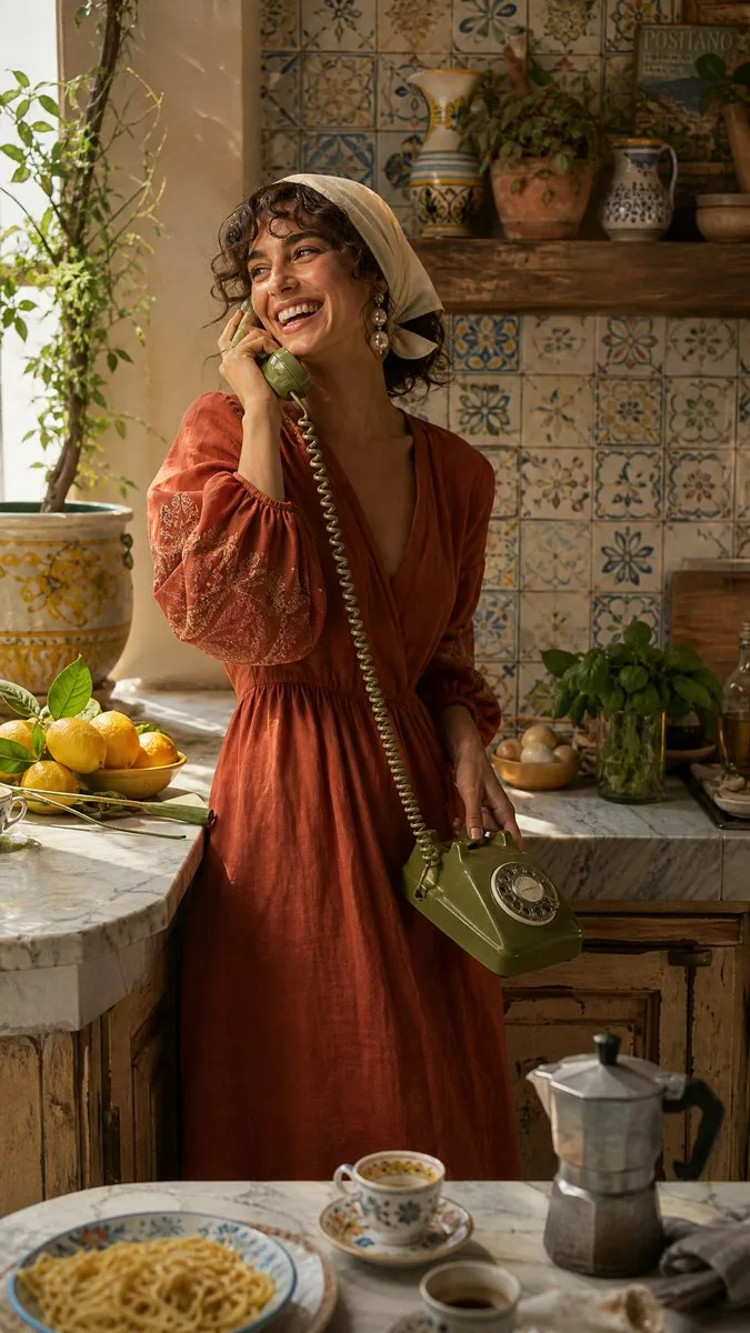 Italian Woman Vintage Kitchen, AI generated image