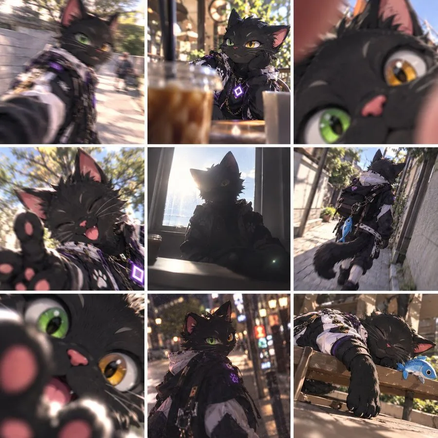 Iwru Black Cat Photo Grid, AI generated image