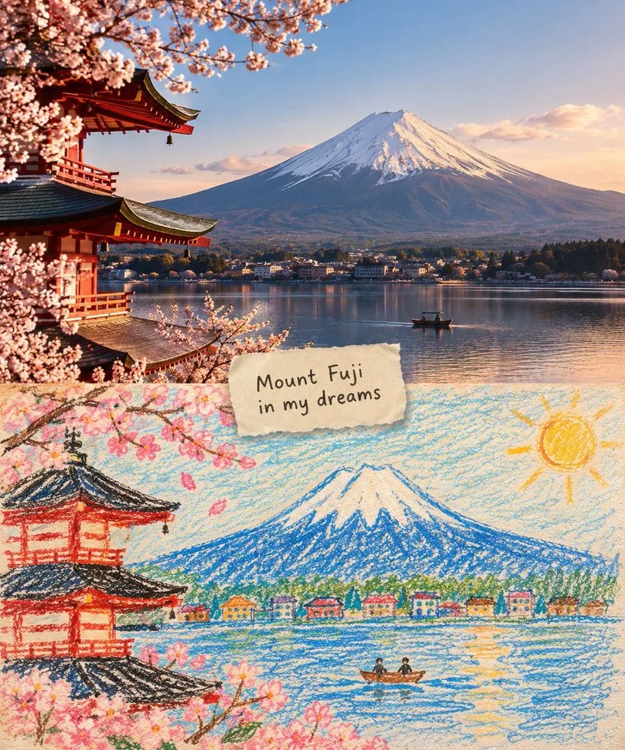 Landmark Child Drawing Split Artwork, AI generated image