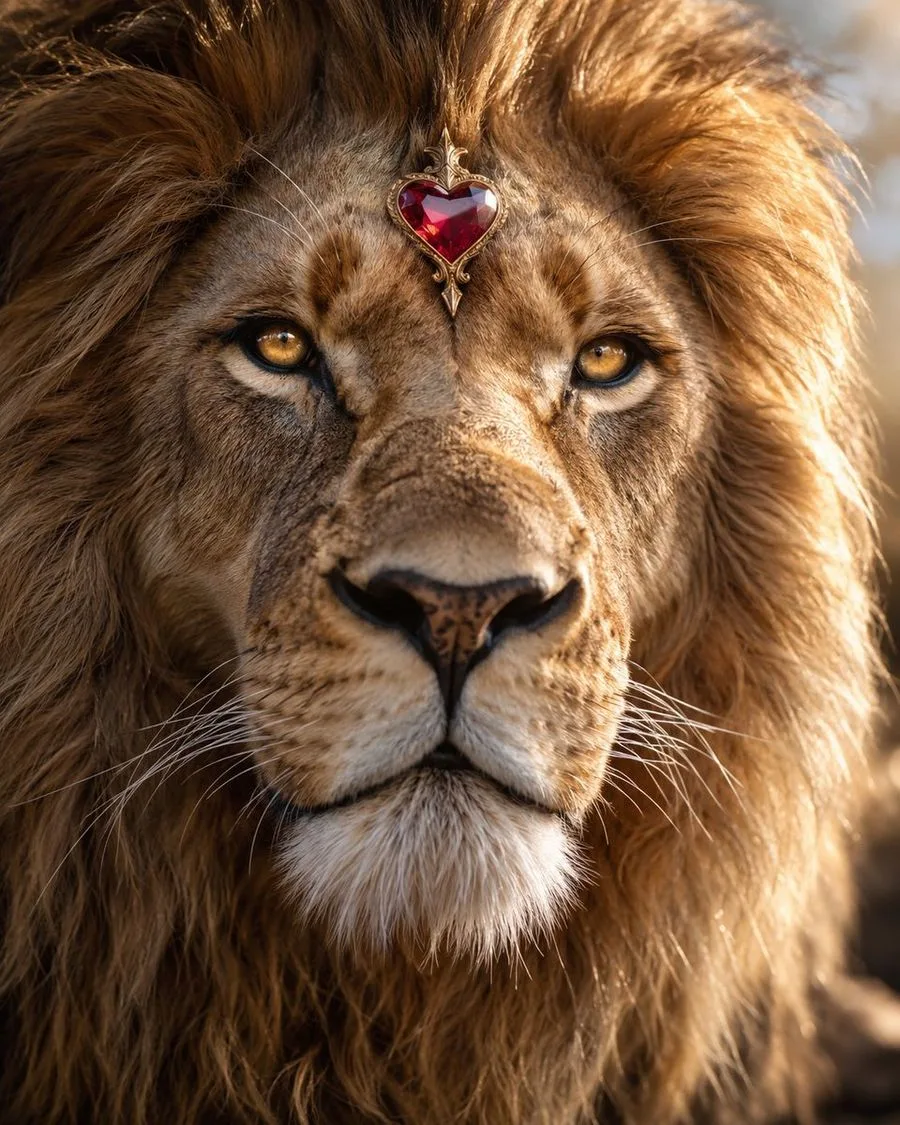 Lion Ruby Heart Jewel Portrait, AI generated image