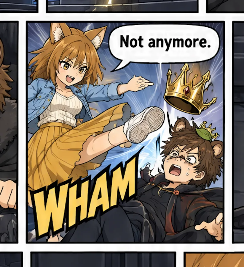 Manga Fox Girl Kick Action, AI generated image