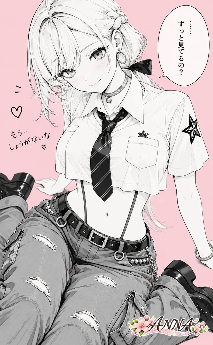 Manga Girl Y2k Cargo Outfit, AI generated image