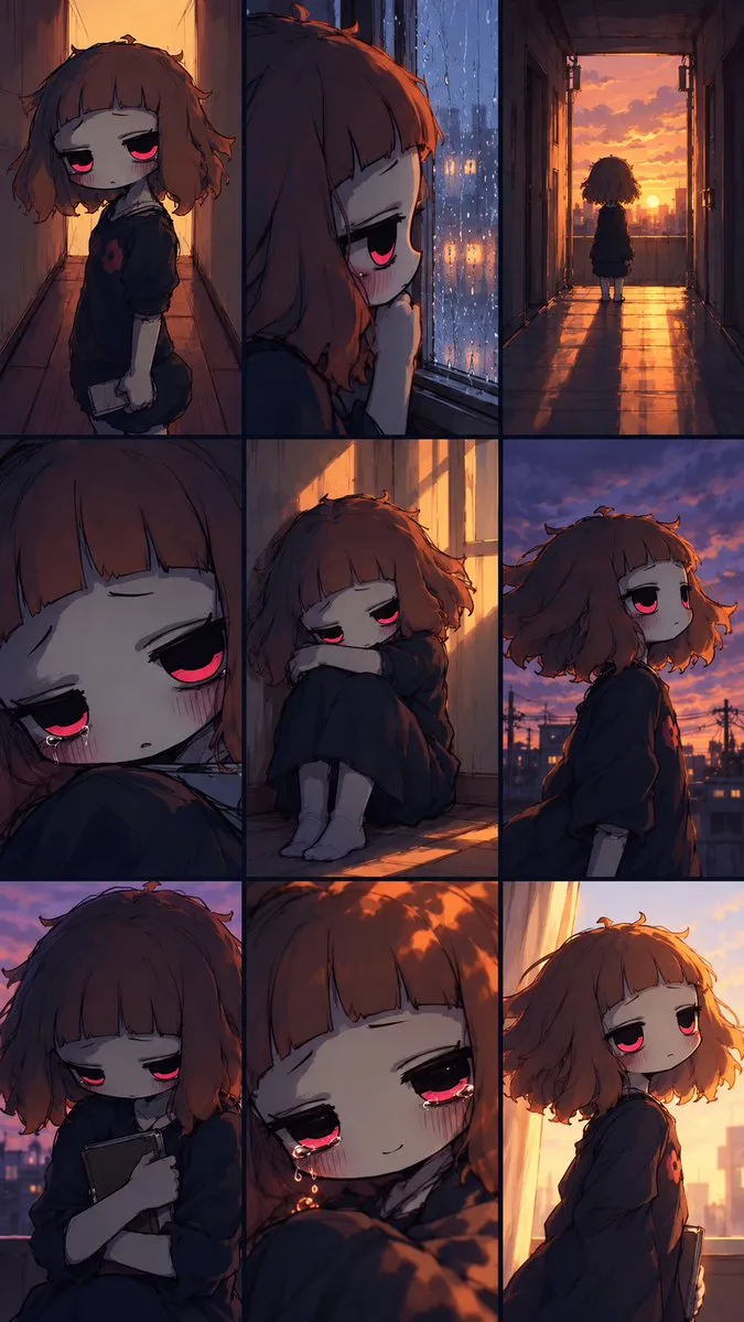 Melancholic Chibi Collage, AI generated image