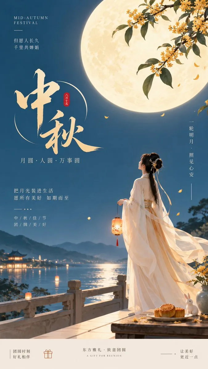 Mid Autumn Lantern Moon Poster, AI generated image