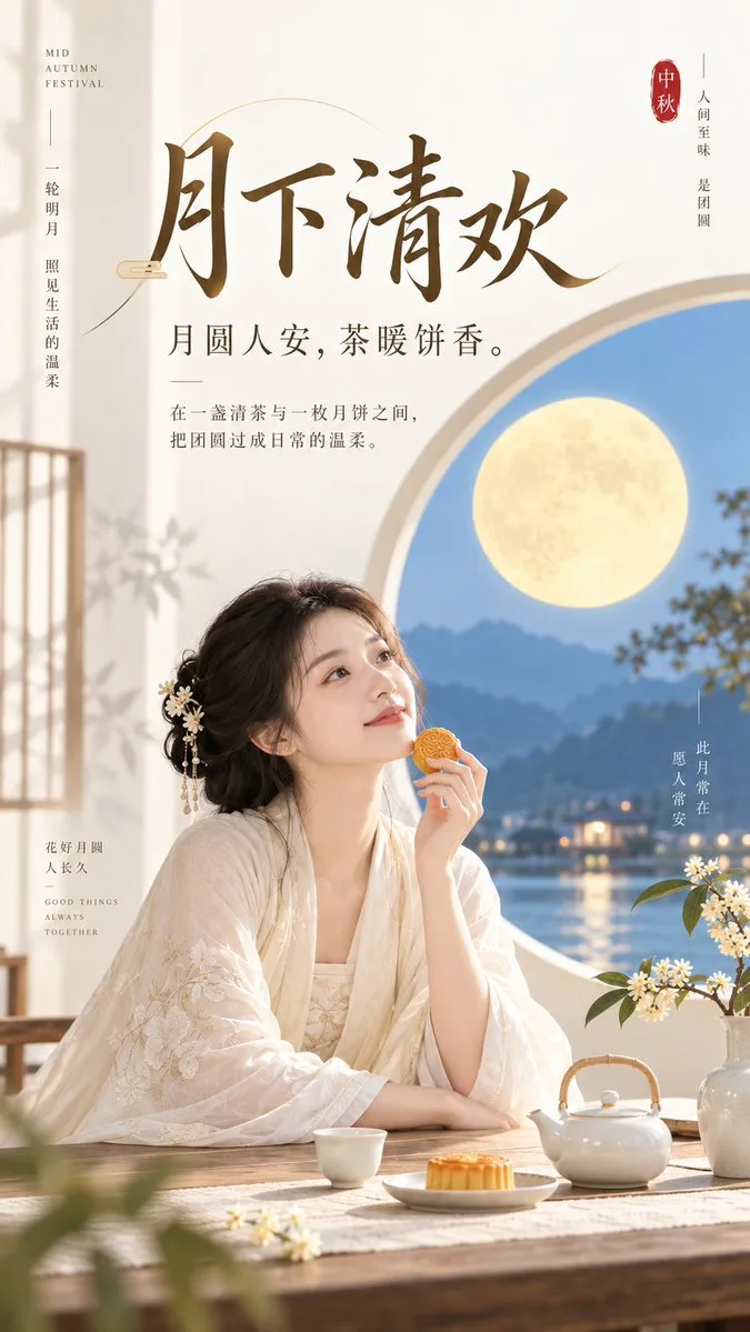 Mid Autumn Tea Poster Minimalist, AI generated image