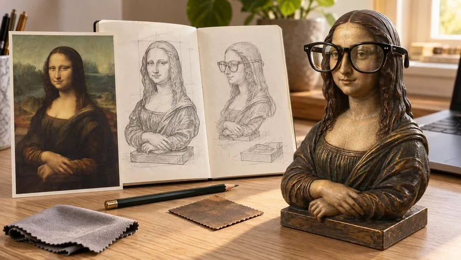 Mona Lisa Eyeglass Stand Design, AI generated image