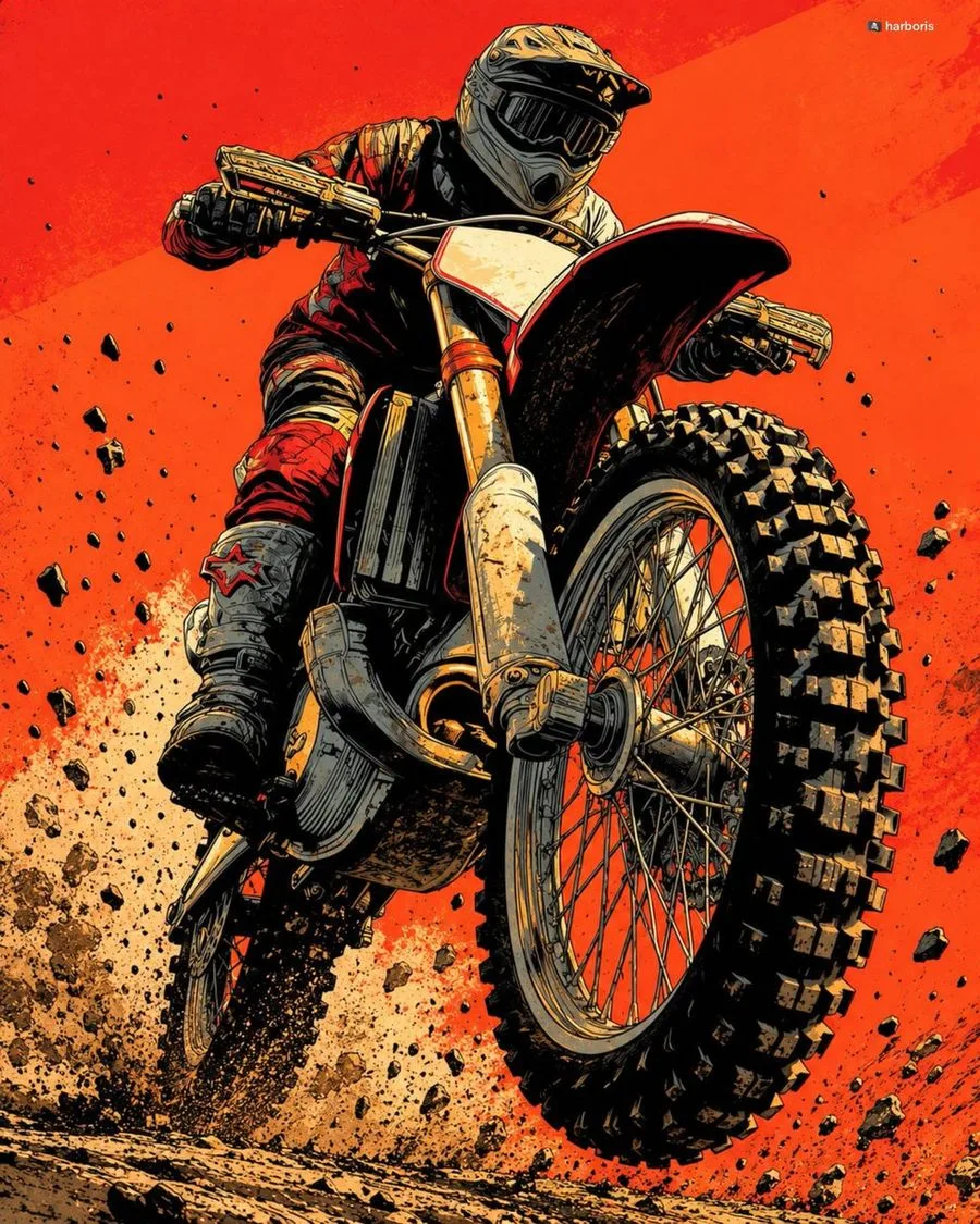 Motocross Comic Rider, AI generated image