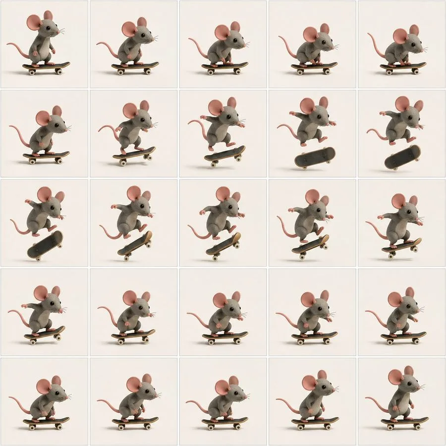 Mouse Skateboard Animation Grid, AI generated image