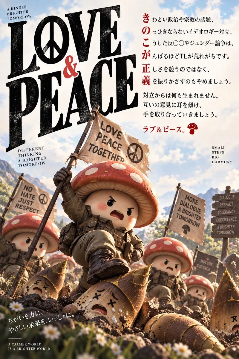 Mushroom Peace Poster, AI generated image