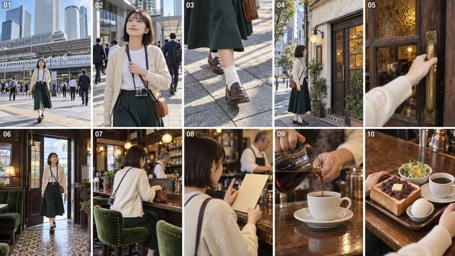 Nagoya Cafe Vlog Storyboard, AI generated image