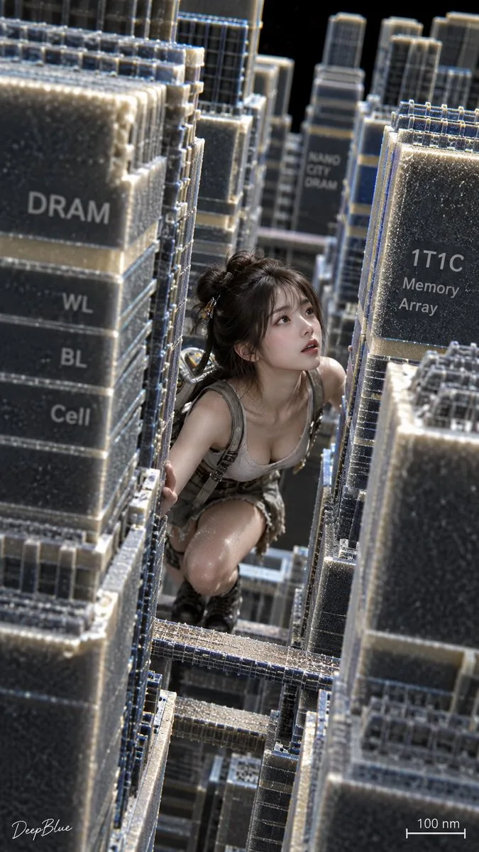 Nano Woman Memory Chip City, AI generated image