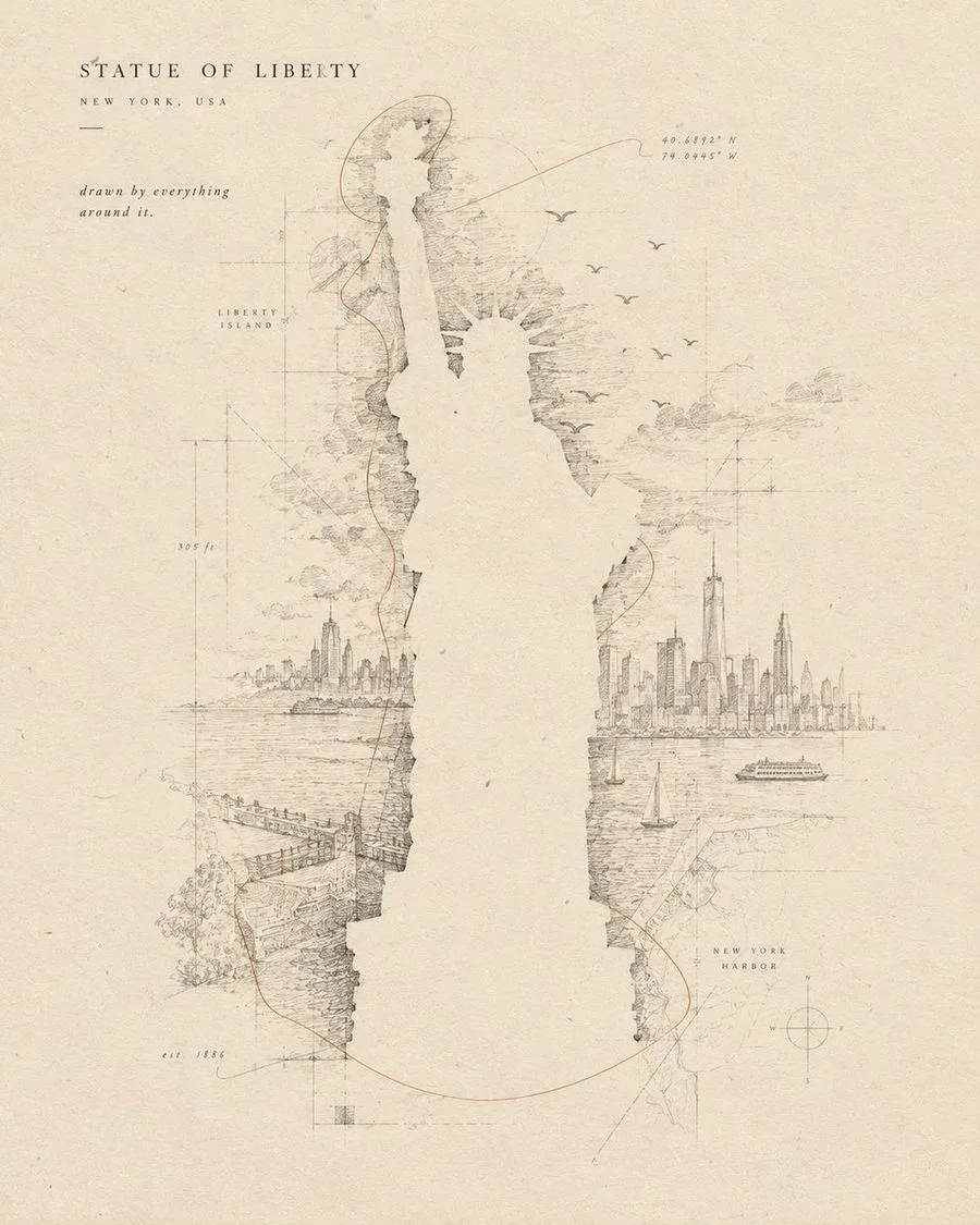 Negative Space Landmark Poster, AI generated image