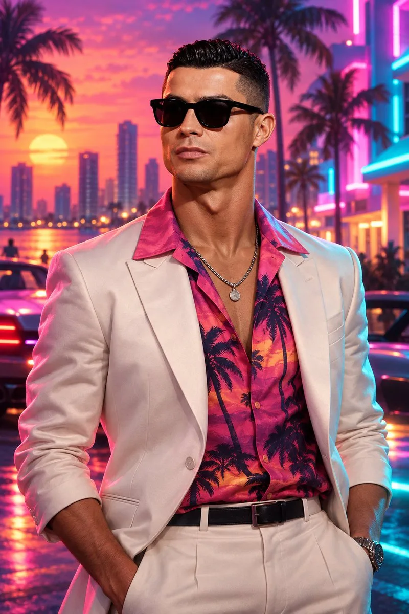 Neon Vice City 3d Character, AI generated image
