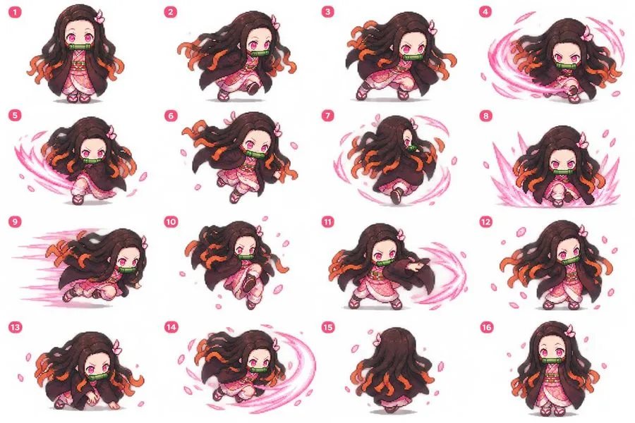 Nezuko Sprite Sheet, AI generated image