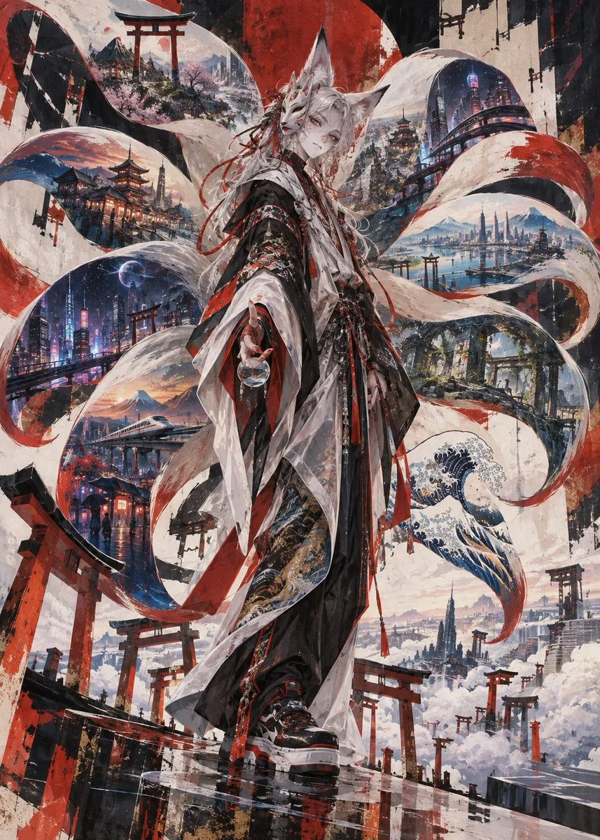 Nine Tailed Fox Spirit Japan, AI generated image