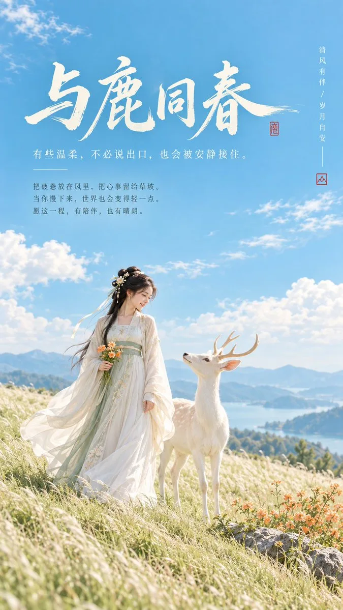 Oriental Deer Poster, AI generated image