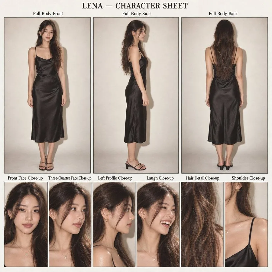 Photorealistic Character Sheet, AI generated image