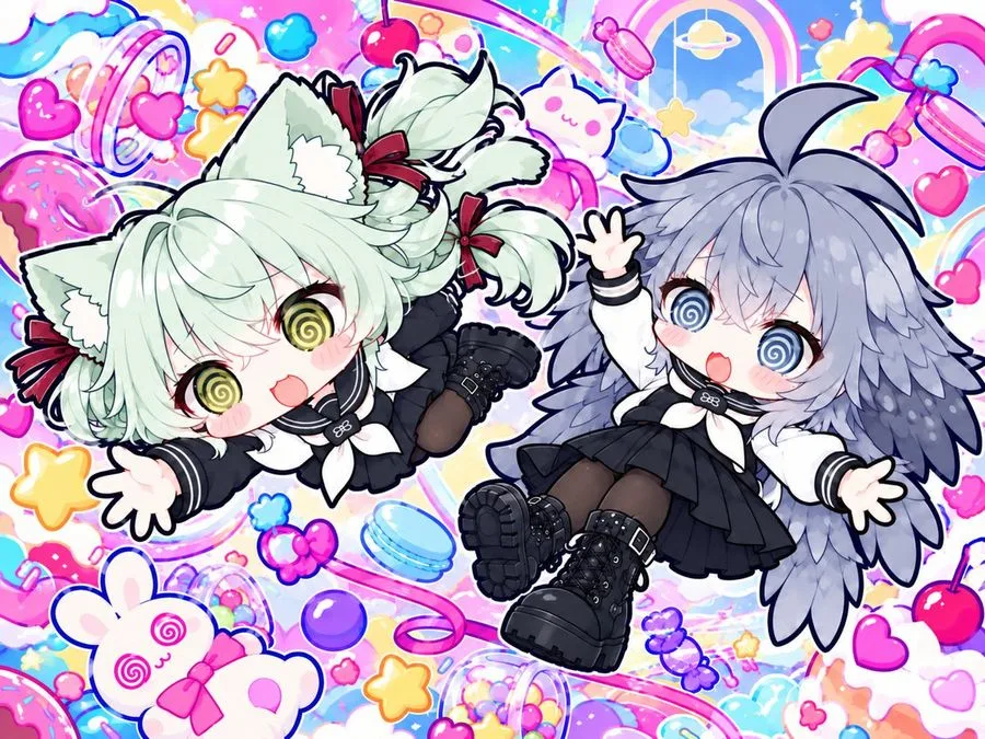 Pop Cute Chibi Girls Spiral, AI generated image