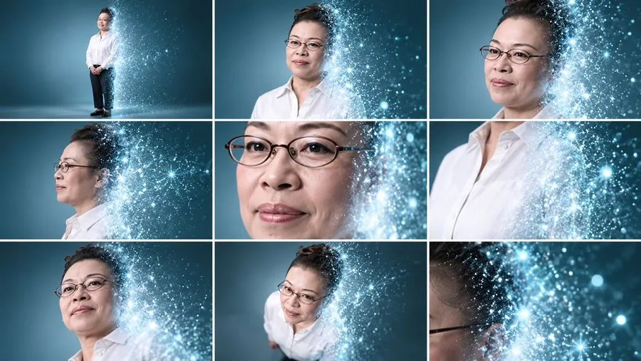 Professional Portrait Particle Dissolve Grid, AI generated image