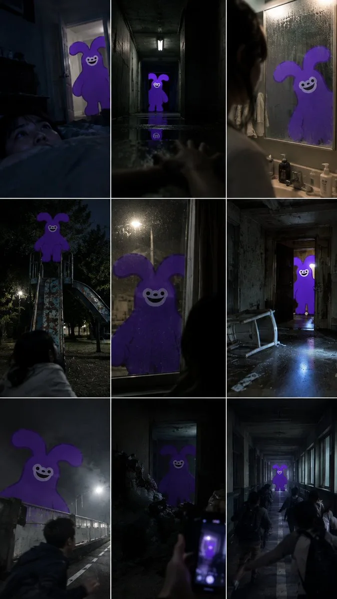 Purple Rabbit Horror Grid, AI generated image