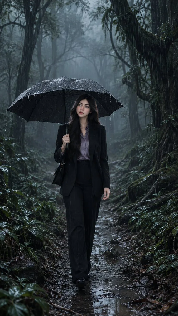 Rainy Forest Cinematic Scene, AI generated image