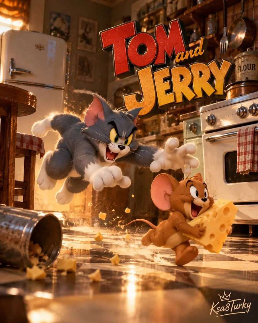 Realistic Tom Jerry Chase, AI generated image