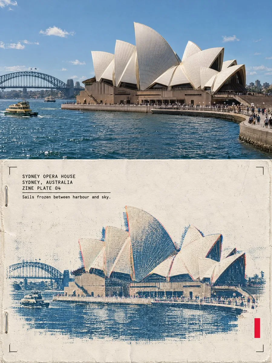 Risograph Architecture Poster, AI generated image