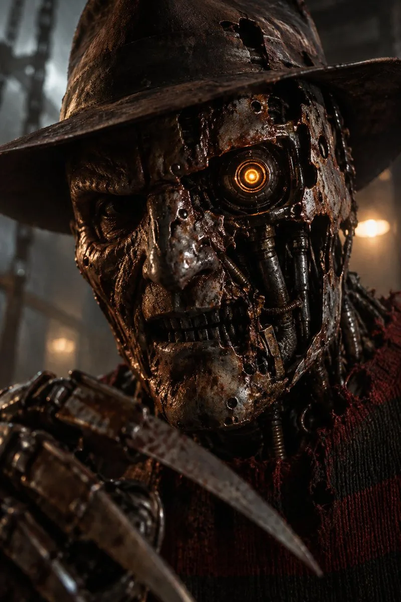 Robotic Freddy Krueger Horror, AI generated image