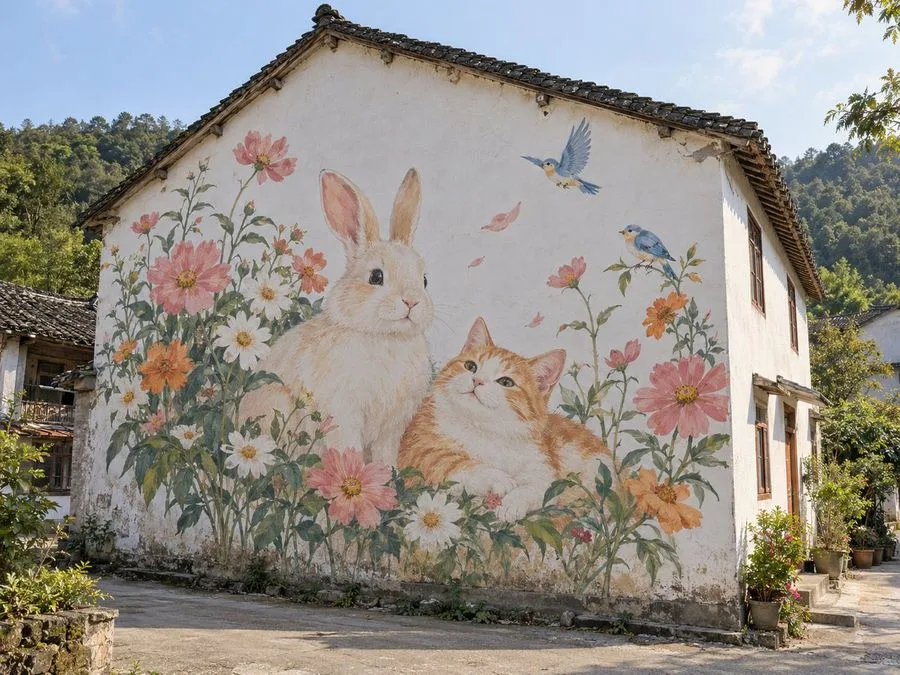 Rural House Animal Mural, AI generated image