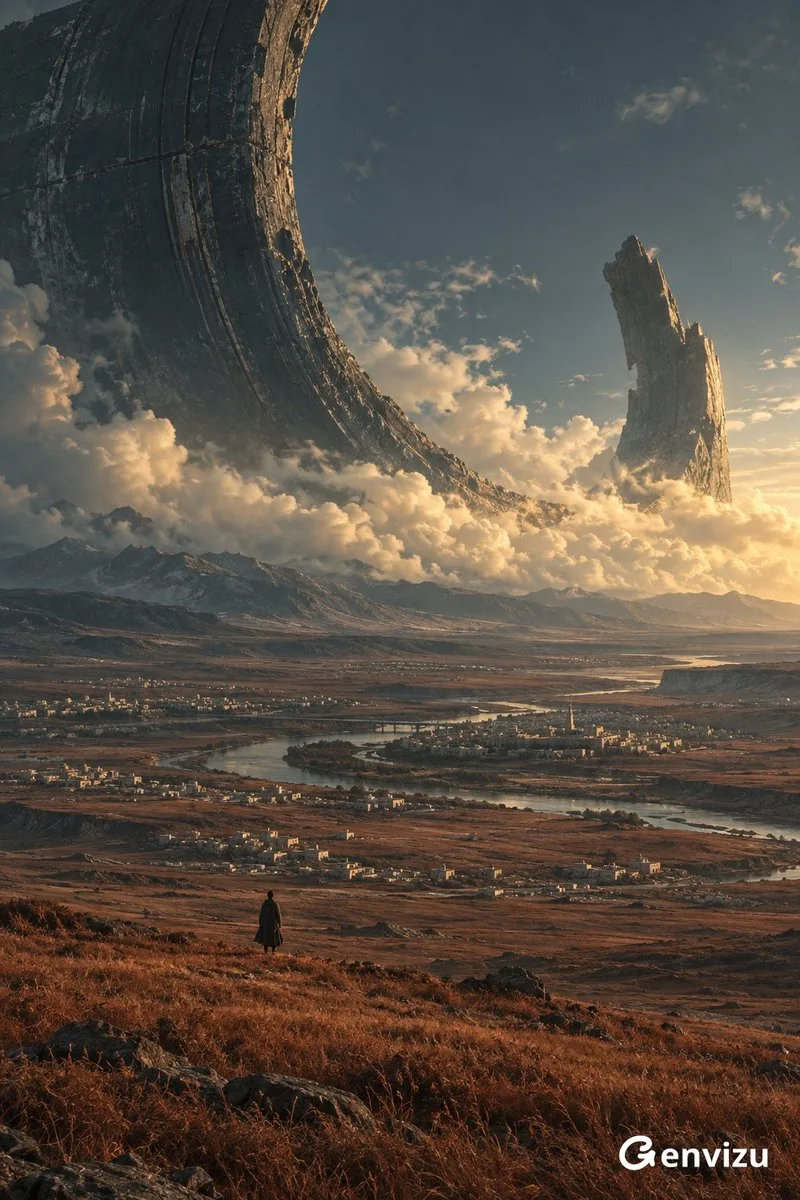 Sci Fi Monolith Ring Landscape, AI generated image
