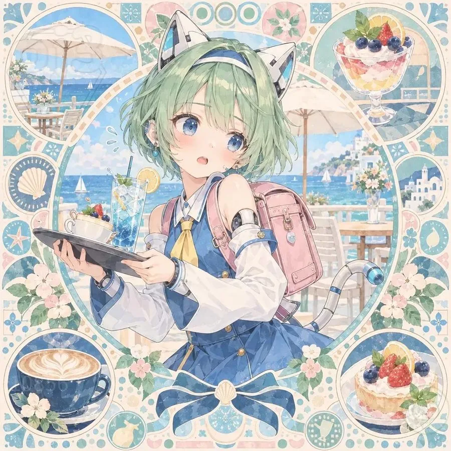 Seaside Cafe Medallion Anime, AI generated image