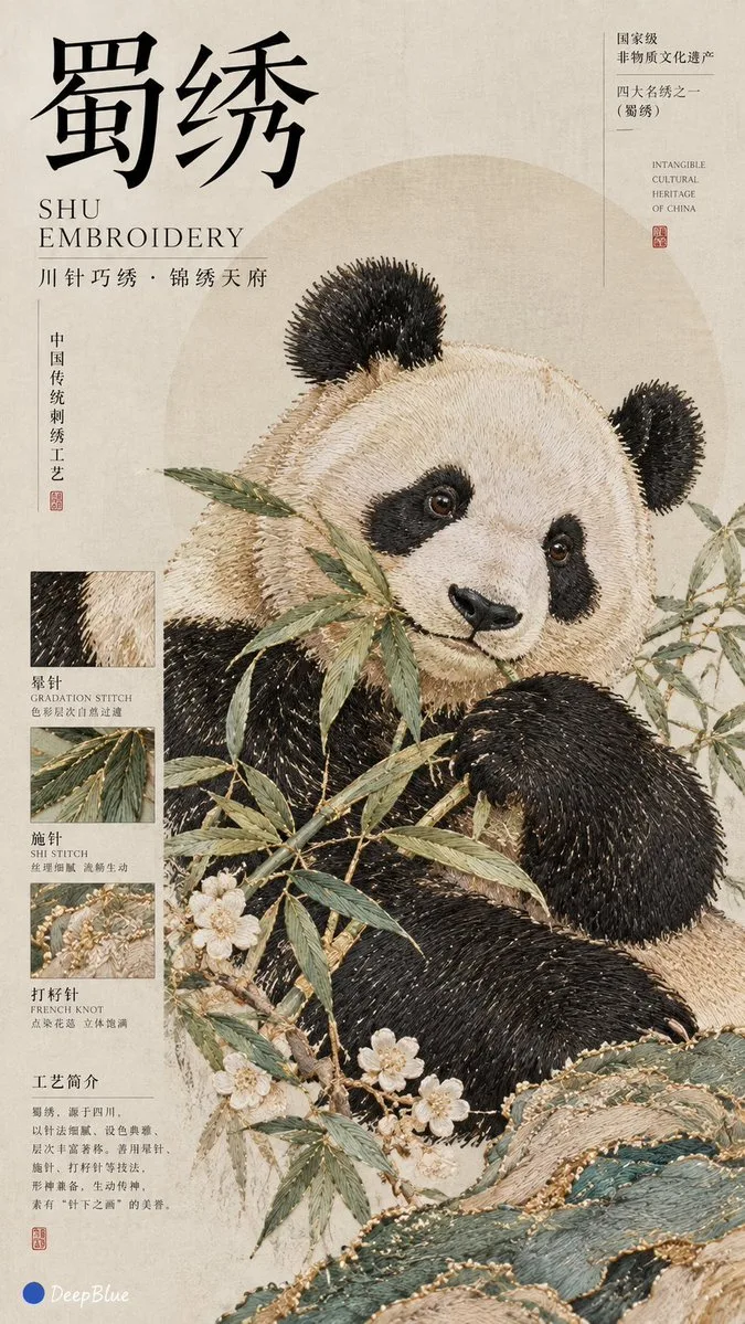 Shu Embroidery Panda Poster, AI generated image