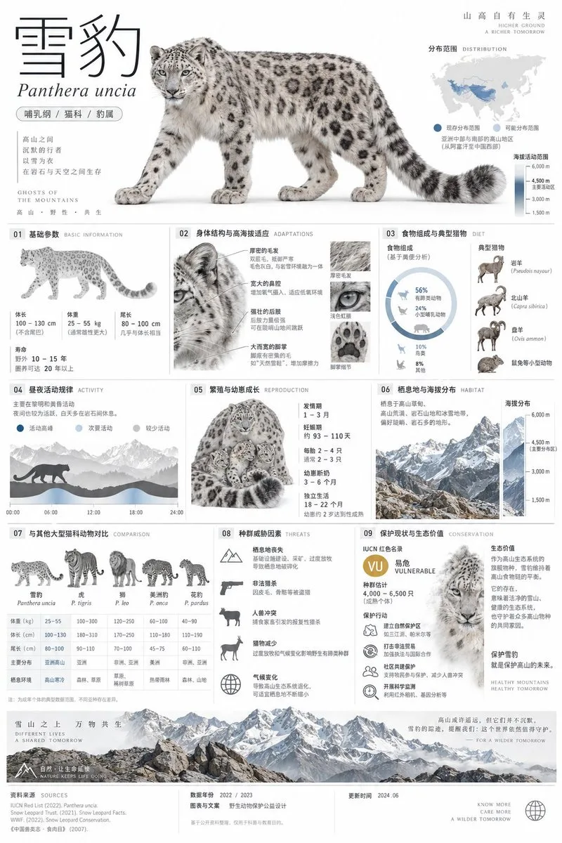 Snow Leopard Info Card, AI generated image