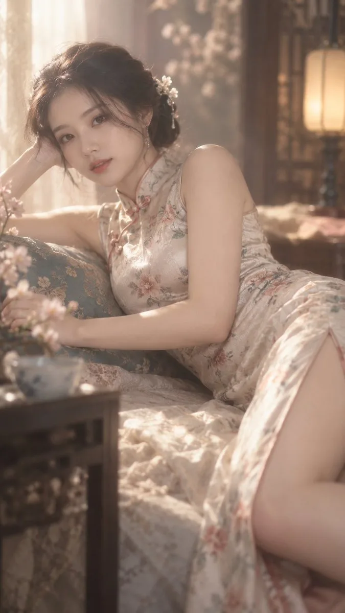 Soft Light Qipao Portrait, AI generated image