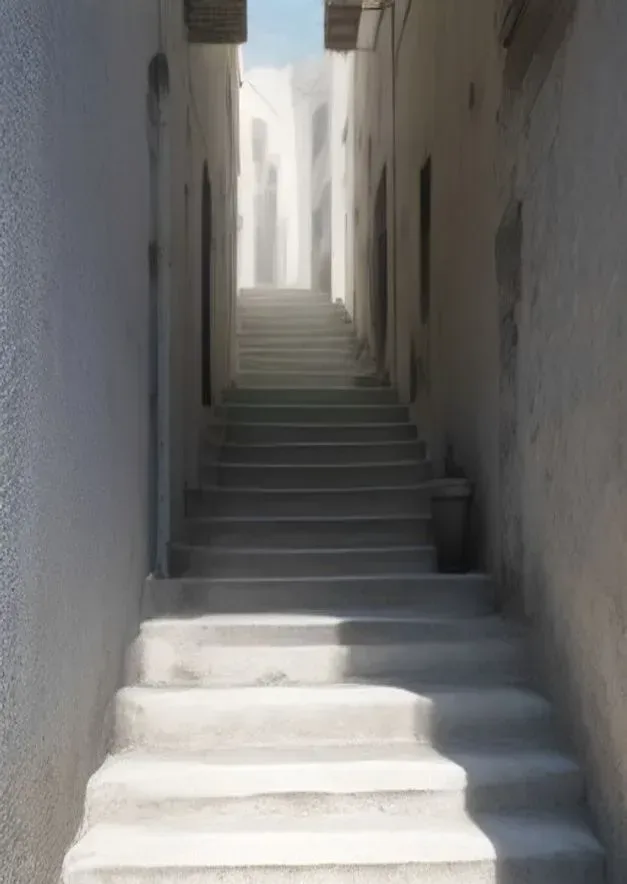 Stairwell Shadows, AI generated image