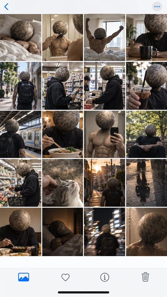 Surreal Boulder Head Man Grid, AI generated image