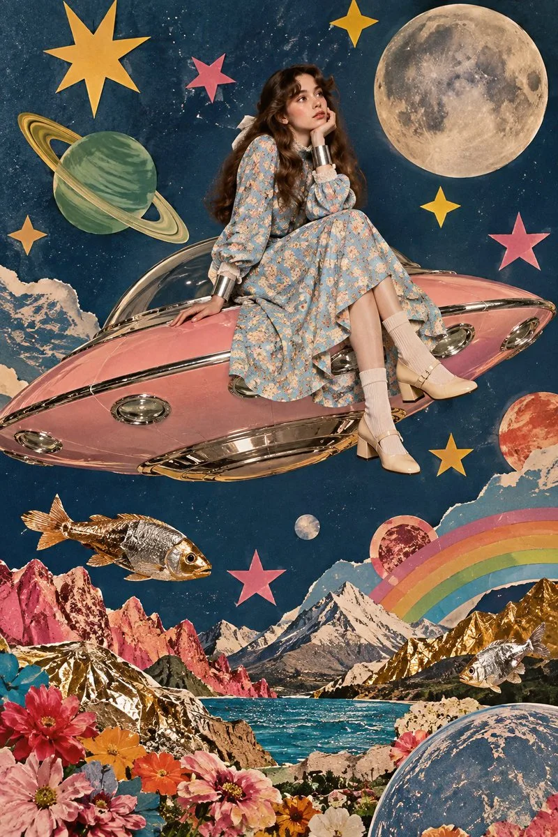 Surreal Vintage Collage Art, AI generated image